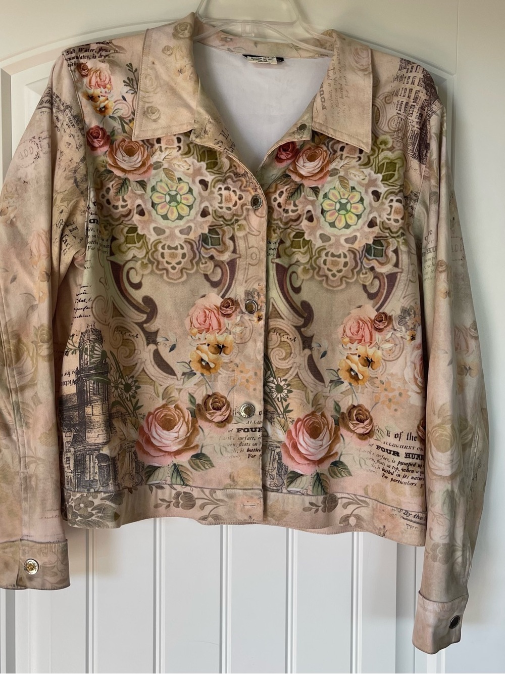 Impulse California Beige Floral Print Jacket with Pink & Green Floral Accents